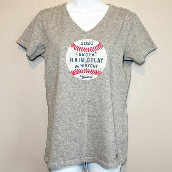 Life Is Good Crusher Short Sleeve Tee Baseball Logo Heather Gray Women’s Small - Picture 1 of 8